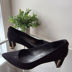 Stuart Weitzman Black Textured Block Heels